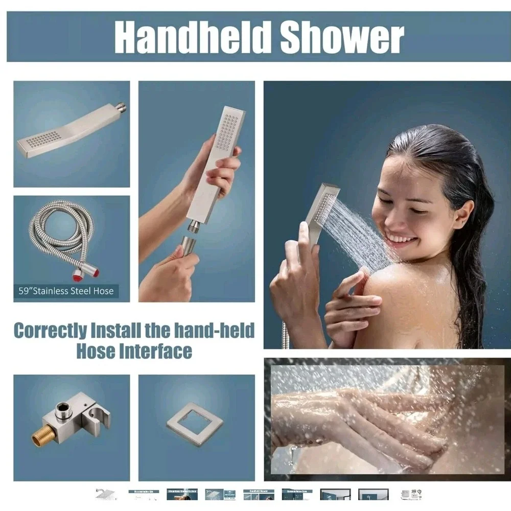 Shower System 8 in. Square‎ Rainfall 1-Spray in Brushed Nickel